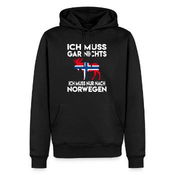 Ich muss gar nichts, ich muss nur nach Norwegen - Männer Premium Bio Hoodie - Schwarz - Vorne - Nico (187cm)