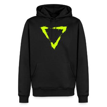 Symbole triangle brosse design nouveau jaune - Sweat à capuche Premium bio Homme - noir - Devant - Nico (187cm)