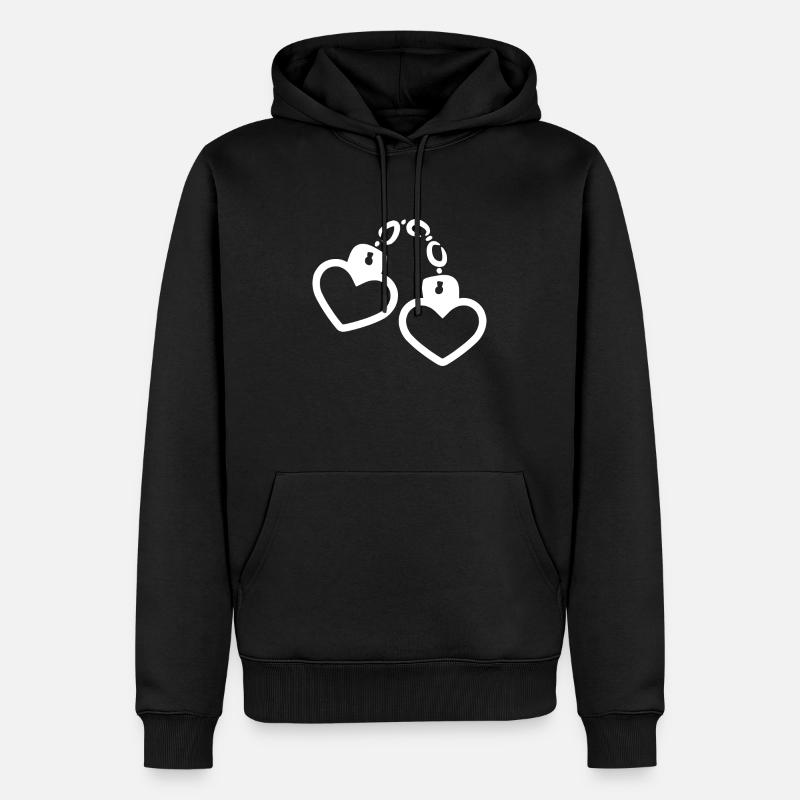 Handschelle Herz weiß - Männer Premium Bio Hoodie - Schwarz