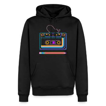 Retro Tape Cassette And Pen, 80s Eighties, Rewind - Men’s Premium Organic Hoodie - black - Front - Nico (187cm)