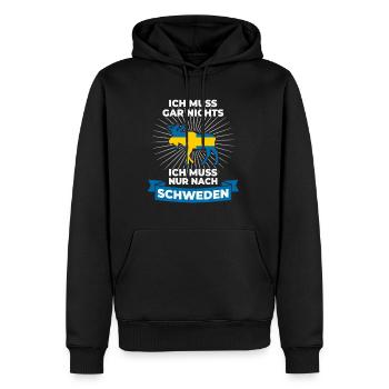 Ich Muss Gar Nichts - Ich Muss Nur Nach Schweden - Männer Premium Bio Hoodie - Schwarz - Vorne - Nico (187cm)