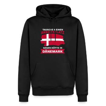 Tausche Arbeitsplatz gegen Hütte in Dänemark - Männer Premium Bio Hoodie - Schwarz - Vorne - Nico (187cm)