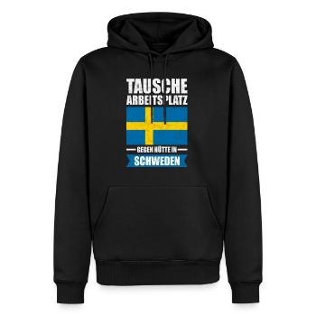 Tausche Arbeitsplatz gegen Hütte in Schweden - Männer Premium Bio Hoodie - Schwarz - Vorne - Nico (187cm)