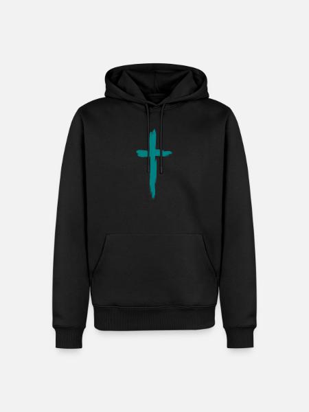 Krzyż symbol religii chrześcijańskiej - Ekologiczna męska bluza z kapturem Premium - czarny