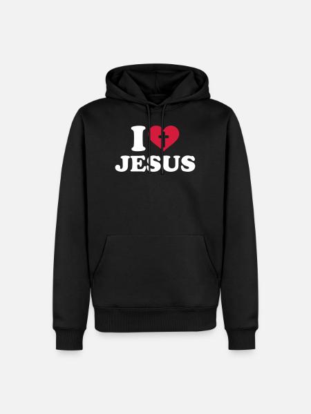 I love Jesus - Männer Premium Bio Hoodie - Schwarz