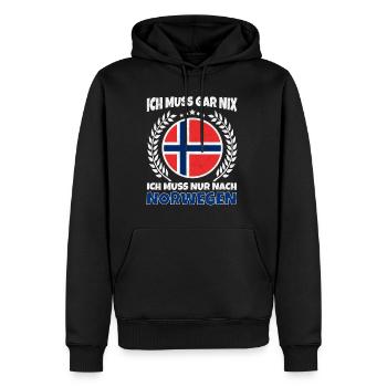 Ich Muss Gar Nichts - Ich Muss Nur Nach Norwegen - Männer Premium Bio Hoodie - Schwarz - Vorne - Nico (187cm)