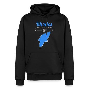 Griechenland Rhodos Koordinaten Insel Urlaub Reise - Männer Premium Bio Hoodie - Schwarz - Vorne - Nico (187cm)
