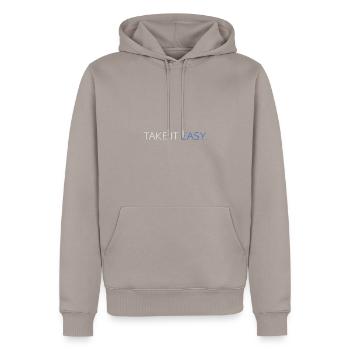 Take It Easy (Dark) - Männer Premium Bio Hoodie - Taupe - Vorne - Nico (187cm)