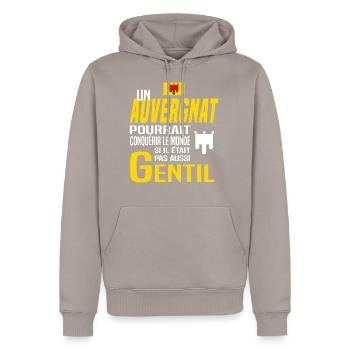 Auvergnat et gentil - Sweat à capuche Premium bio Homme - taupe - Devant - Nico (187cm)
