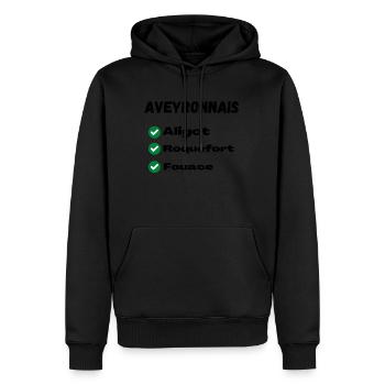 t-shirt Aveyronnais personnalisé cadeau - Sweat à capuche Premium bio Homme - noir - Devant - Nico (187cm)