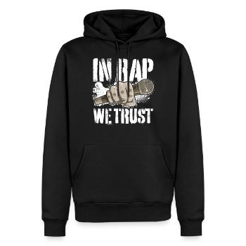 In Rap We Trust pour les rappeurs et les chanteurs fans de hip hop - Sweat à capuche Premium bio Homme - noir - Devant - Nico (187cm)
