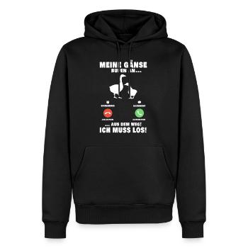Meine Gänse rufen Aus dem Weg ich muss los Gans - Männer Premium Bio Hoodie - Schwarz - Vorne - Nico (187cm)