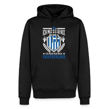 Ich muss gar nix Ich muss nur nach Griechenland - Männer Premium Bio Hoodie - Schwarz - Vorne - Nico (187cm)