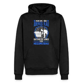 Morgens Müde Abends blau Heizungsbau Heizungsbauer - Männer Premium Bio Hoodie - Schwarz - Vorne - Nico (187cm)