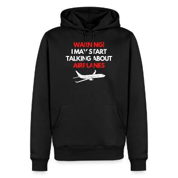 Warning! I may start talking about airplanes! - Männer Premium Bio Hoodie - Schwarz - Vorne - Nico (187cm)