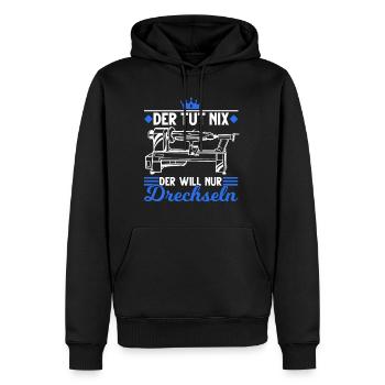 Der tut nix Der will nur Drechseln Drechsler - Männer Premium Bio Hoodie - Schwarz - Vorne - Nico (187cm)