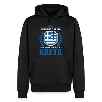 Ich muss gar nix Ich muss nur nach Kreta Urlaub - Männer Premium Bio Hoodie - Schwarz - Vorne - Nico (187cm)
