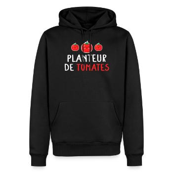 Planter de tomates cadeau drôle fête des pères - Sweat à capuche Premium bio Homme - noir - Devant - Nico (187cm)