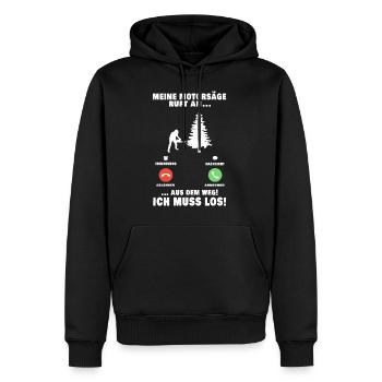 Meine Motorsäge ruft an Baumfäller Anruf - Männer Premium Bio Hoodie - Schwarz - Vorne - Nico (187cm)