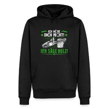 Ich höre dich nicht Ich säge Holz Baumfäller - Männer Premium Bio Hoodie - Schwarz - Vorne - Nico (187cm)