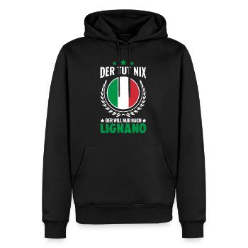 Der tut nix Der will nur nach Lignano Italien - Männer Premium Bio Hoodie - Schwarz - Vorne - Nico (187cm)