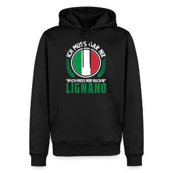 Lignano Italien Urlaub Reise Geschenk - Männer Premium Bio Hoodie - Schwarz - Vorne - Nico (187cm)