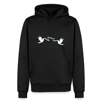 Dove Ribbon Ukraine Two Dove Biting Ukraine Flag - Männer Premium Bio Hoodie - Schwarz - Vorne - Nico (187cm)
