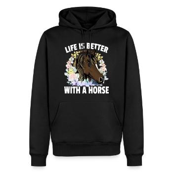 La vie est meilleure avec un cheval - Sweat à capuche Premium bio Homme - noir - Devant - Nico (187cm)