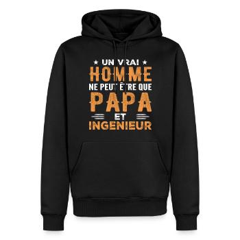 Ein echter Mann ist nur ein Vater und ein Ingenieur - Männer Premium Bio Hoodie - Schwarz - Vorne - Nico (187cm)
