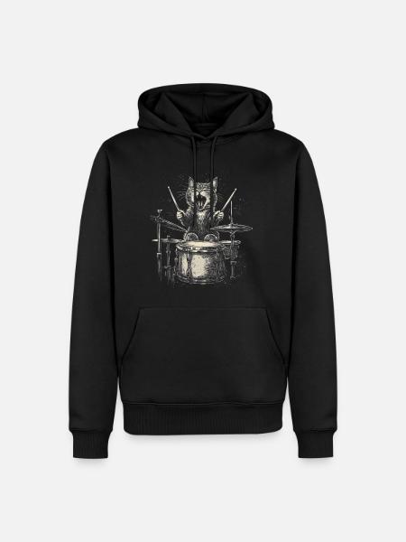 Cat Drums Drummer Rock Music Funny - Men’s Premium Organic Hoodie - black