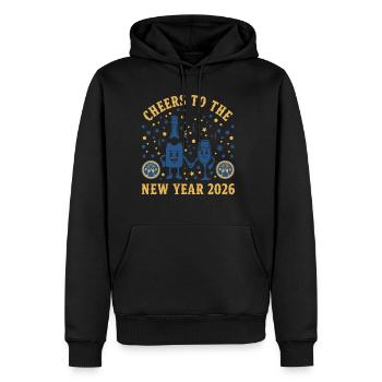 À la santé de la fête du Nouvel An 2026 - Sweat à capuche Premium bio Homme - noir - Devant - Nico (187cm)