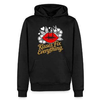 Les baisers guérissent tout - Sweat à capuche Premium bio Homme - noir - Devant - Nico (187cm)