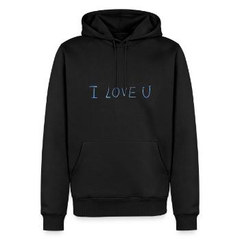 Je t’aime texte paillettes bleues - Sweat à capuche Premium bio Homme - noir - Devant - Nico (187cm)