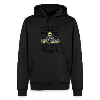 Pilote de Course - Karting - Sweat à capuche Premium bio Homme - noir - Devant - Nico (187cm)