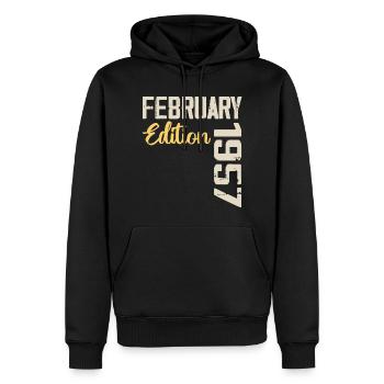 Février 1957 Anniversaire Février 1957 Rétro - Sweat à capuche Premium bio Homme - noir - Devant - Nico (187cm)