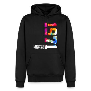 55E ANNIVERSAIRE ÉDITION LIMITÉE 1971 - Sweat à capuche Premium bio Homme - noir - Devant - Nico (187cm)