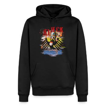 Cologne Smile: "Jeck" buntes Karneval Design Köln - Männer Premium Bio Hoodie - Schwarz - Vorne - Nico (187cm)