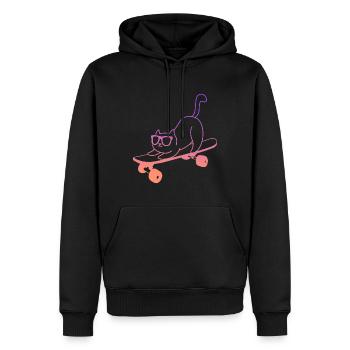 Skateboarding Cat Skating Skateboard - Men’s Premium Organic Hoodie - black - Front - Nico (187cm)