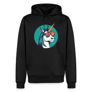 Einhorn mit Sonnenbrille, mythisches Pferd - Männer Premium Bio Hoodie - Schwarz - Vorne - Nico (187cm)