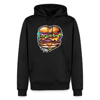 Burgers / Restauration rapide / Nourriture / Petits pains / Boeuf - Sweat à capuche Premium bio Homme - noir - Devant - Nico (187cm)