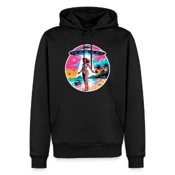 Une fille de plage est enlevée par un OVNI. - Sweat à capuche Premium bio Homme - noir - Devant - Nico (187cm)