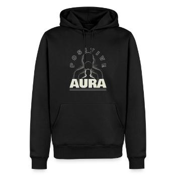 Positive Aura - Sweat à capuche Premium bio Homme - noir - Devant - Nico (187cm)