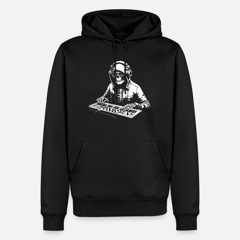 DJ Skeleton joue du clavier - Sweat à capuche Premium bio Homme - noir