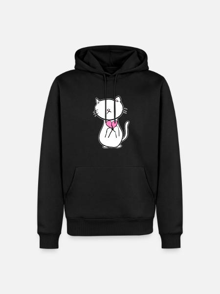 cat broken heart sad love - Men’s Premium Organic Hoodie - black