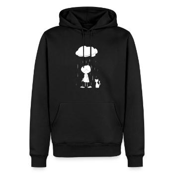 triste fille nuage pluie chat - Sweat à capuche Premium bio Homme - noir - Devant - Nico (187cm)