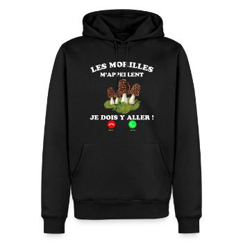 Champignons Citation Humour Téléphone - Sweat à capuche Premium bio Homme - noir - Devant - Nico (187cm)