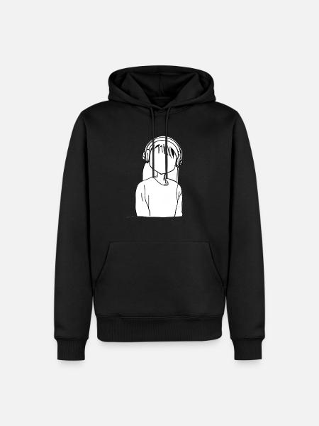 cartoon Mädchen Kopfhörer anime - Männer Premium Bio Hoodie - Schwarz