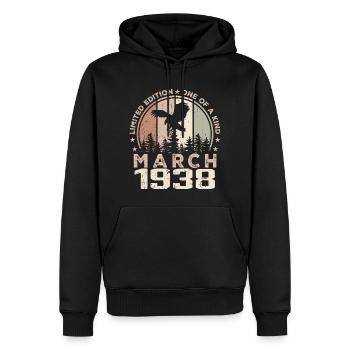 Incomparable depuis mars 1938, 86e Anniversaire - Sweat à capuche Premium bio Homme - noir - Devant - Nico (187cm)
