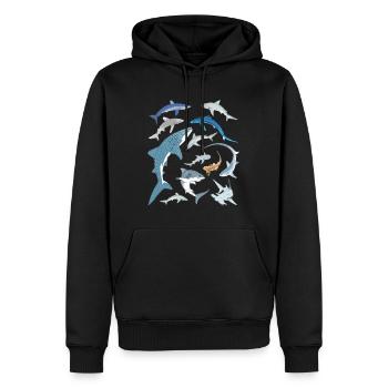 Requin bleu, requin-baleine, requin-marteau, requin requin, espèce de requin - Sweat à capuche Premium bio Homme - noir - Devant - Nico (187cm)