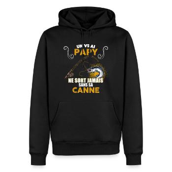 Papy canne à pêche. Idée cadeau papy pêcheur - Sweat à capuche Premium bio Homme - noir - Devant - Nico (187cm)